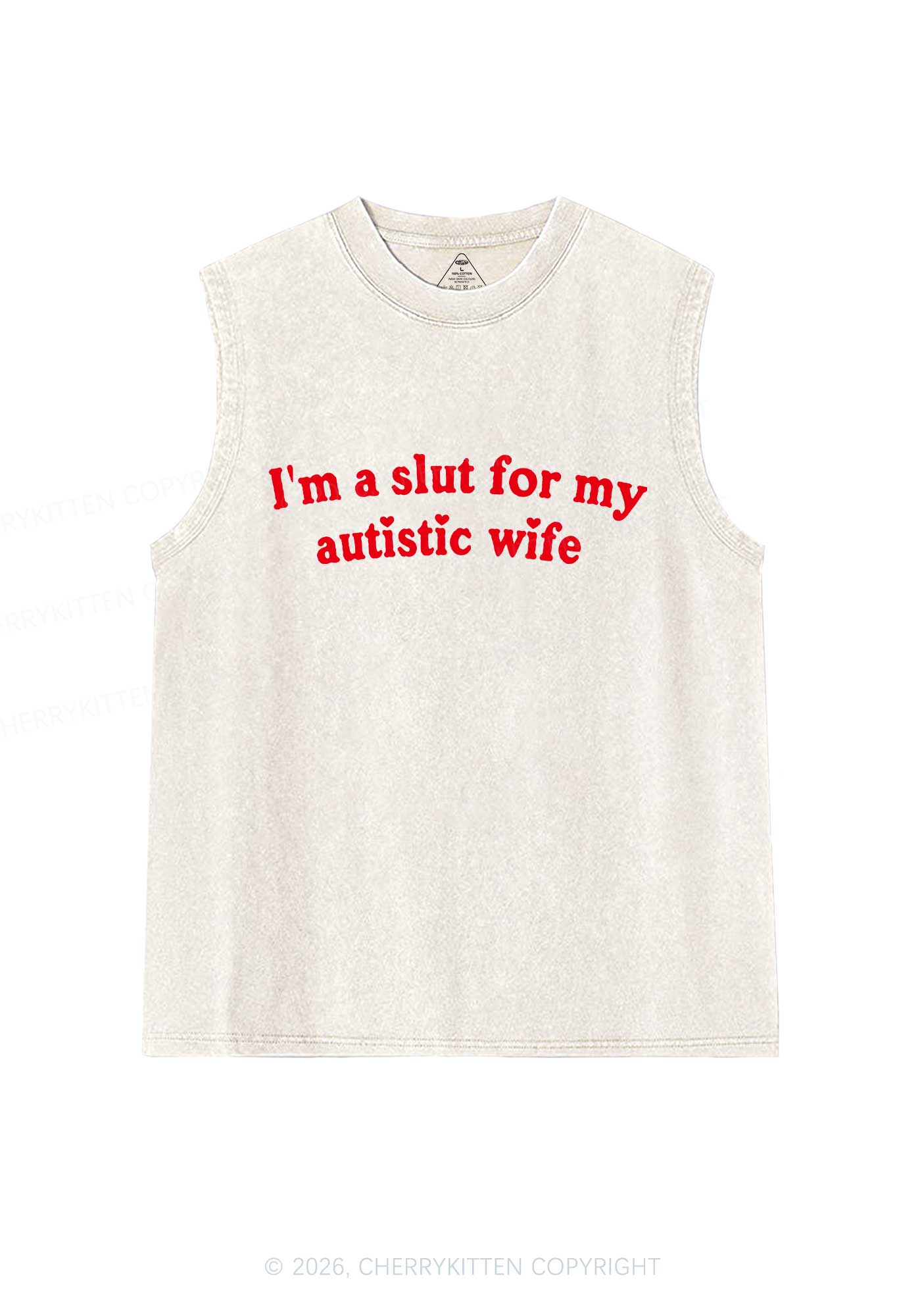 Slxt For My Autistic Wife Y2K Washed Muscle Tank Cherrykitten - Image 4