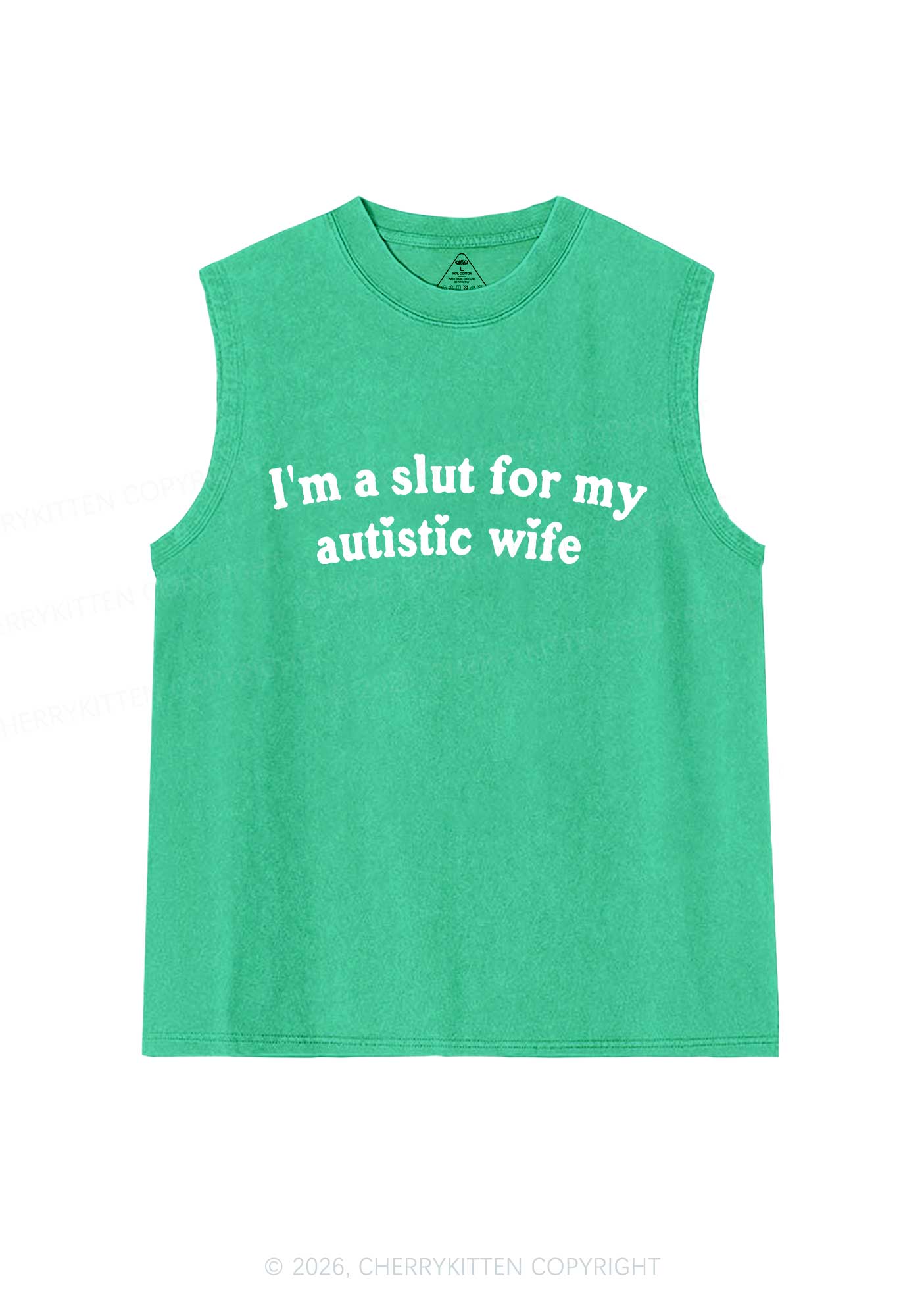 Slxt For My Autistic Wife Y2K Washed Muscle Tank Cherrykitten - Image 5