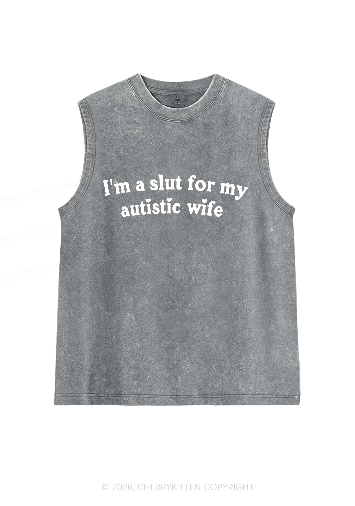 Slxt For My Autistic Wife Y2K Washed Muscle Tank Cherrykitten - Image 7