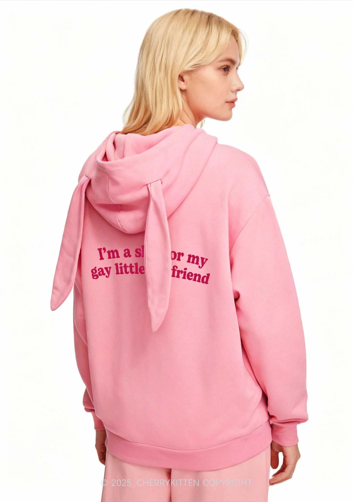 Slxt For My Gay BF Y2K Bunny Ear Zip Hoodie Cherrykitten - Image 2