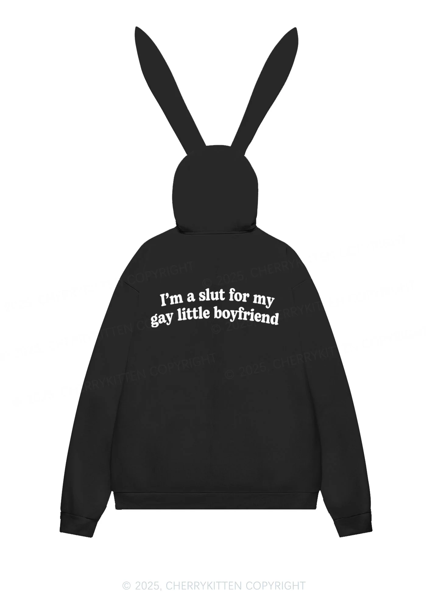 Slxt For My Gay BF Y2K Bunny Ear Zip Hoodie Cherrykitten - Image 4
