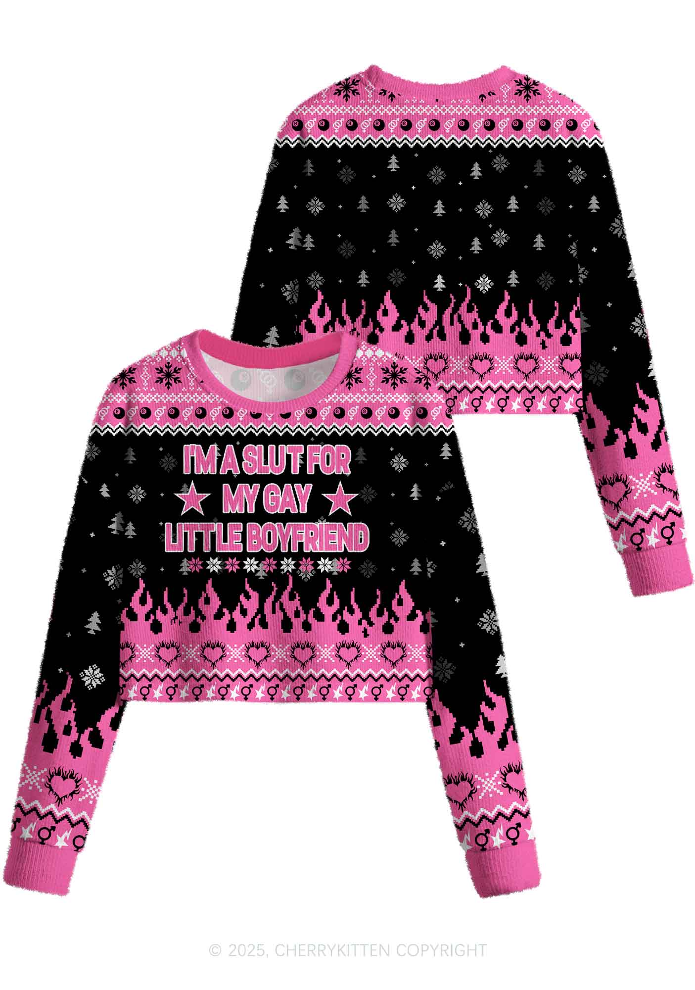 Slxt For My Gay BF Y2K Christmas Crop Knit Sweatshirt Cherrykitten - Image 3