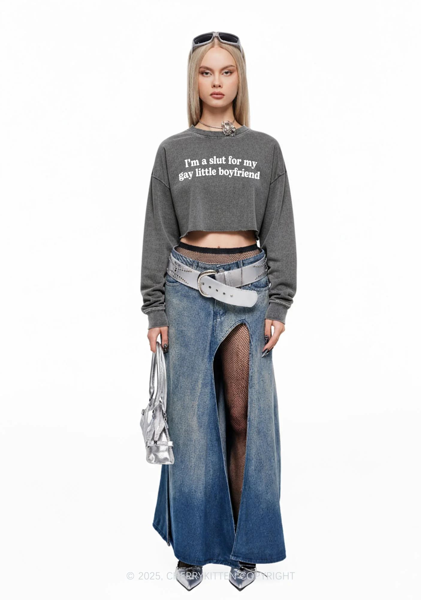 Slxt For My Gay BF Y2K Crop Washed Sweatshirts Cherrykitten - Image 2