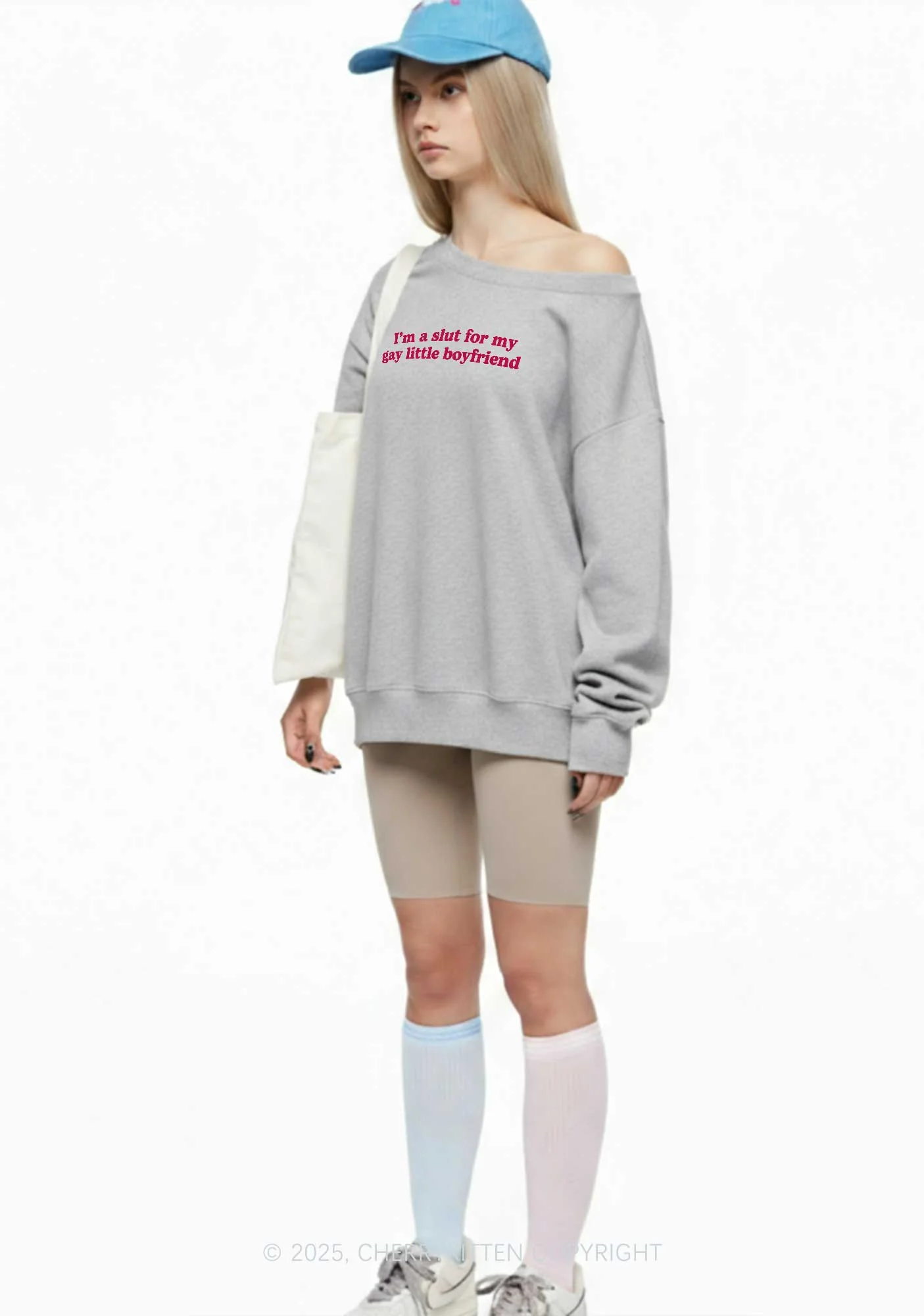 Slxt For My Gay BF Y2K Off Shoulder Sweatshirts Cherrykitten - Image 2