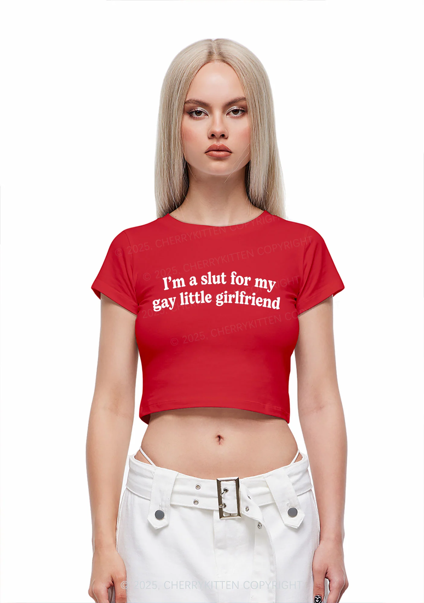 Slxt For My Gay GF Valentine's Day Y2K Baby Tee Cherrykitten - Image 2