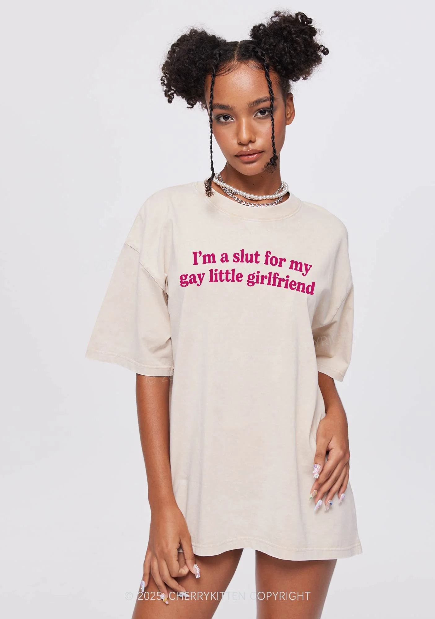 Slxt For My Gay GF Valentine's Day Y2K Shirts Washed Tee Cherrykitten - Image 2