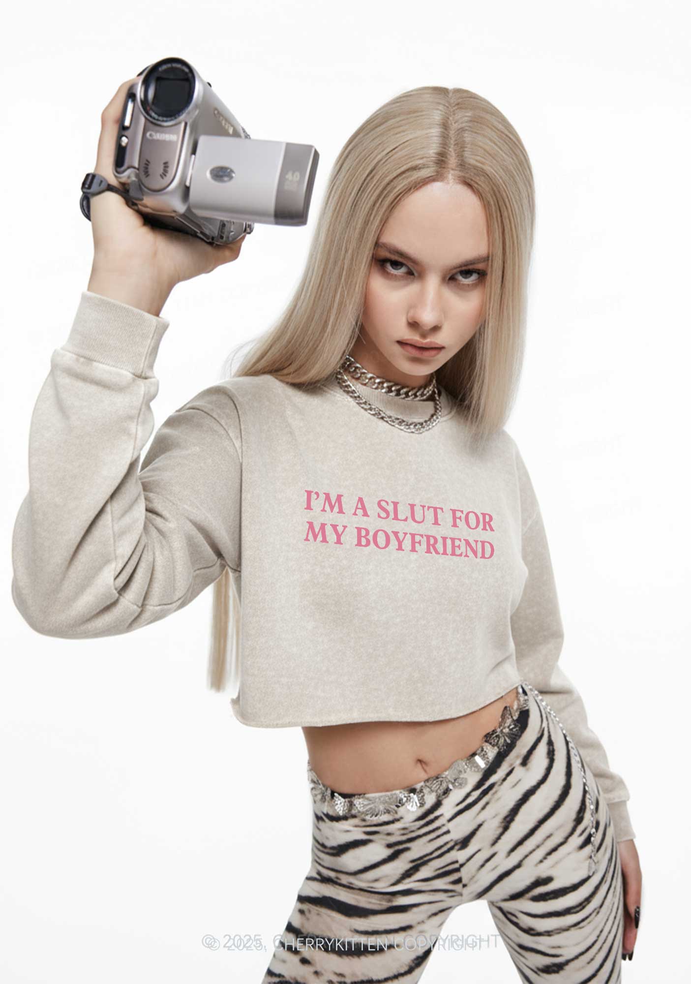 Slxt For My Girlfriend Y2K Crop Washed Sweatshirts Cherrykitten - Image 2
