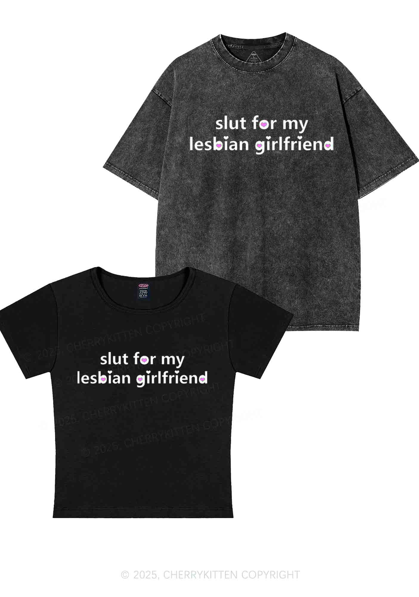 Slxt For My Lesbian GF Y2K Valentine's Day Couple Shirt Cherrykitten - Image 4