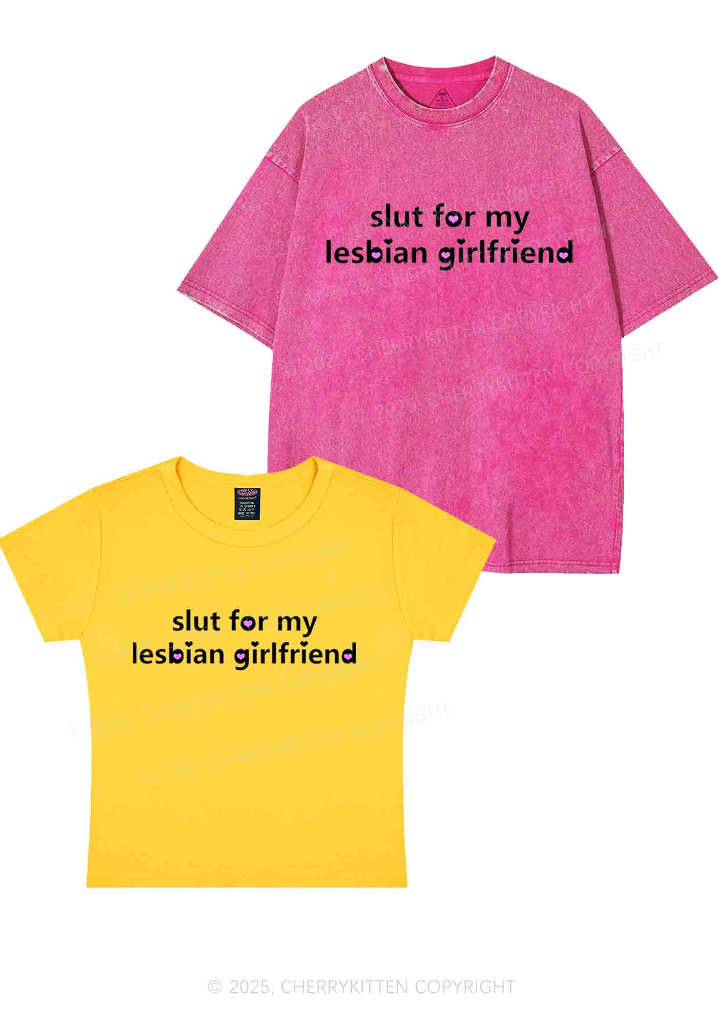 Slxt For My Lesbian GF Y2K Valentine's Day Couple Shirt Cherrykitten - Image 5