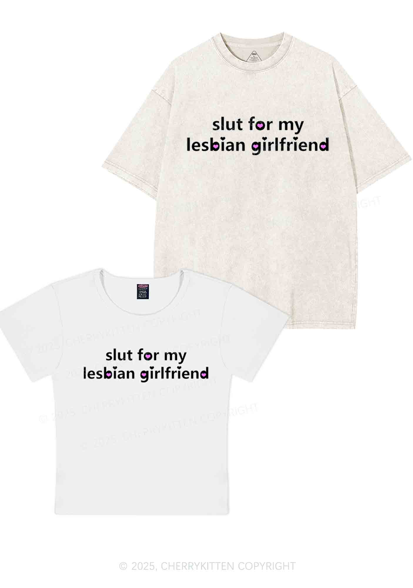 Slxt For My Lesbian GF Y2K Valentine's Day Couple Shirt Cherrykitten - Image 6