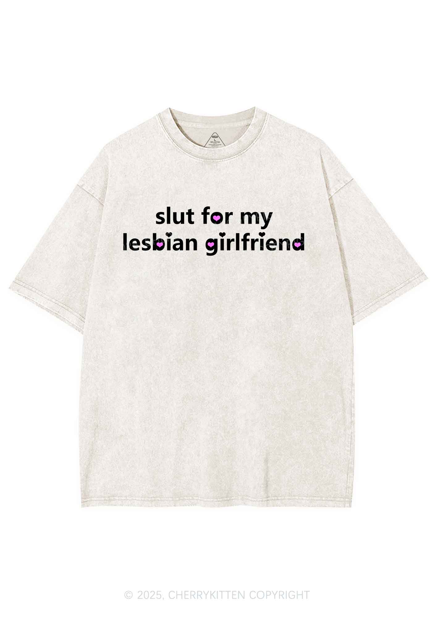 Slxt For My Lesbian Girlfriend Pride Y2K Shirts Washed Tee Cherrykitten - Image 4
