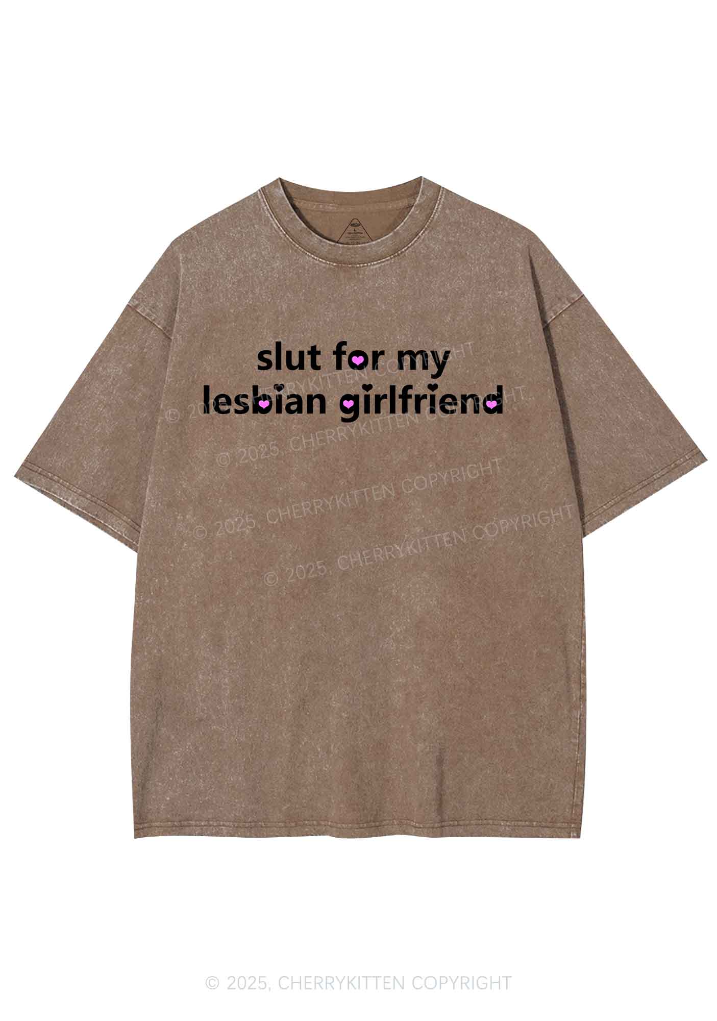 Slxt For My Lesbian Girlfriend Pride Y2K Shirts Washed Tee Cherrykitten - Image 7