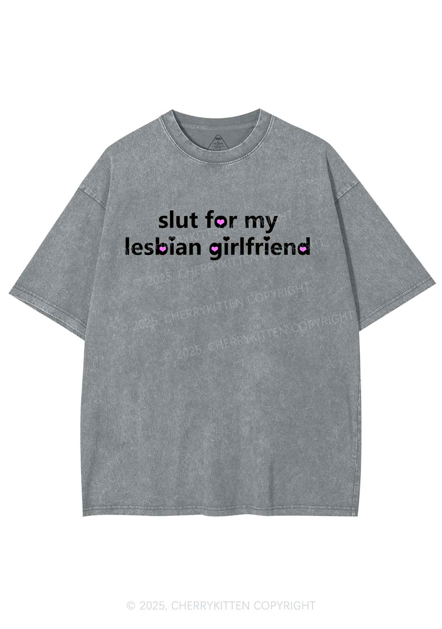Slxt For My Lesbian Girlfriend Pride Y2K Shirts Washed Tee Cherrykitten - Image 8