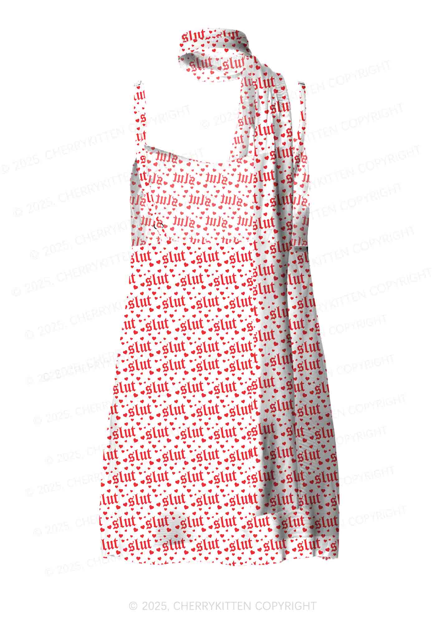 Slxt Red Heart Y2K Mesh Slip Dress With Scarf Set Cherrykitten - Image 5