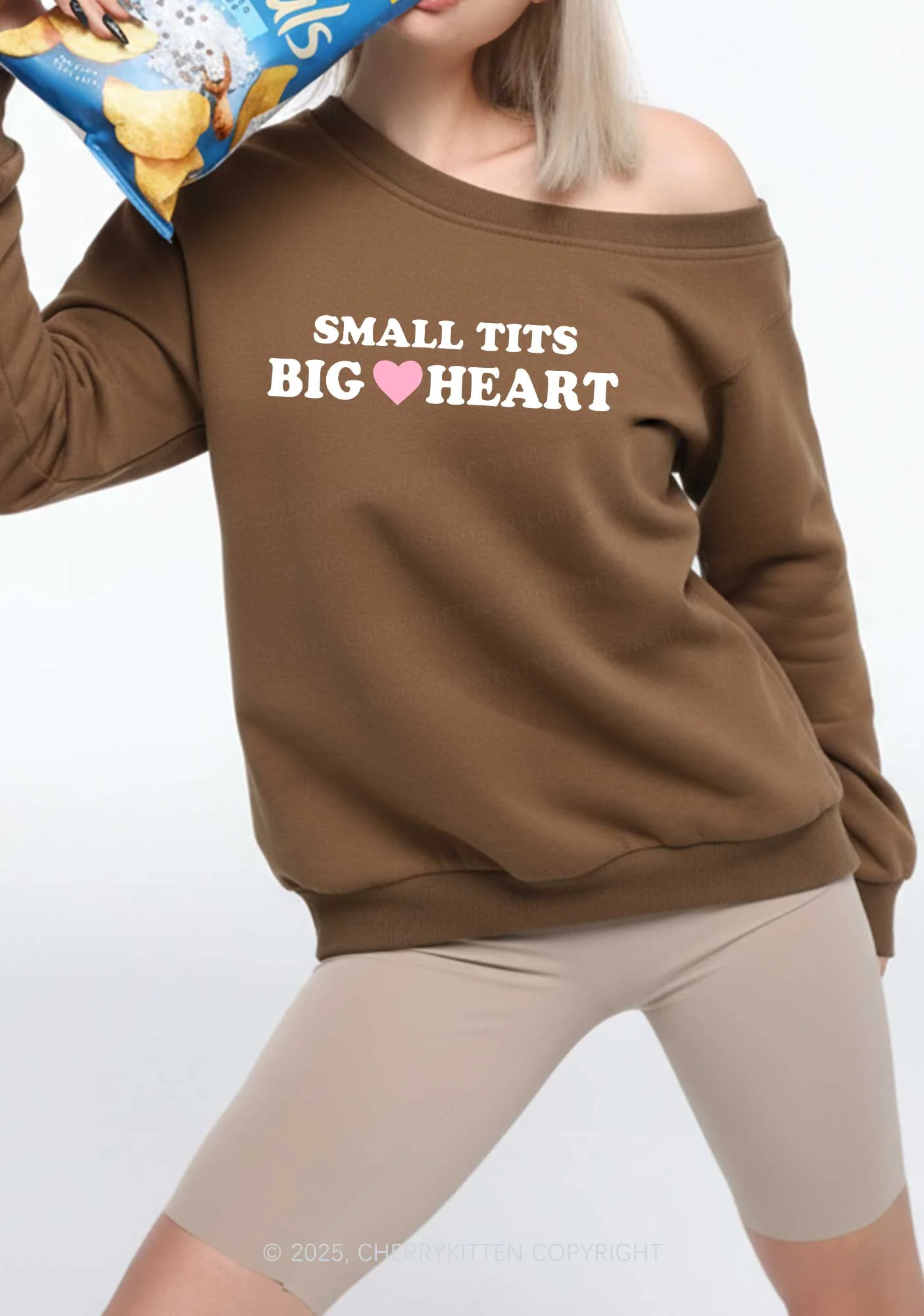 Small But Big Heart Y2K Off Shoulder Sweatshirts Cherrykitten - Image 2