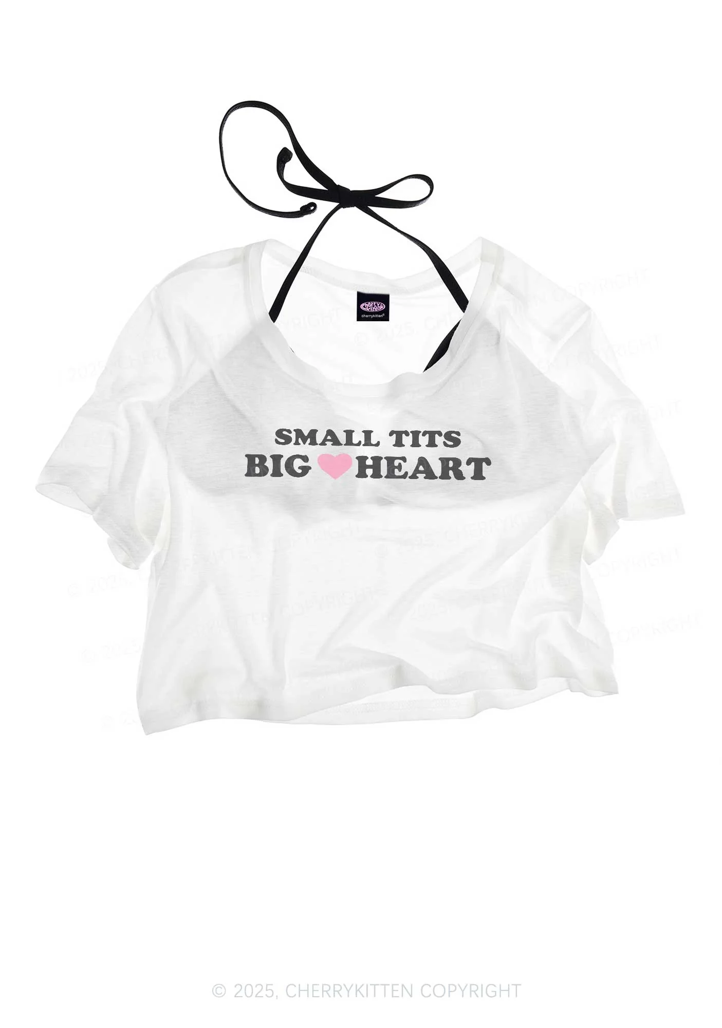Small But Big Heart Y2K Sheer Crop Tee Cherrykitten - Image 3