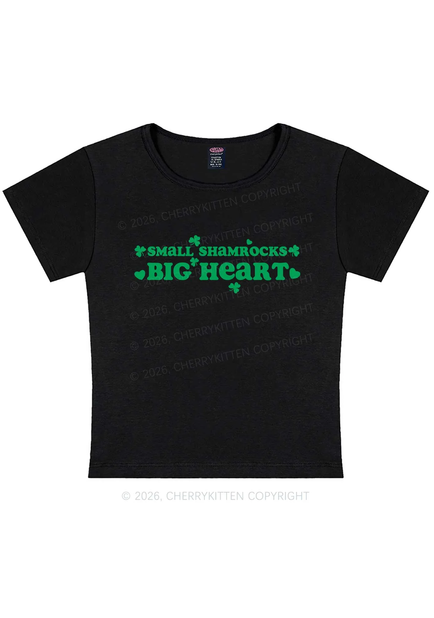 Small Shamrocks Big Heart St Patricks Y2K Baby Tee Cherrykitten - Image 3