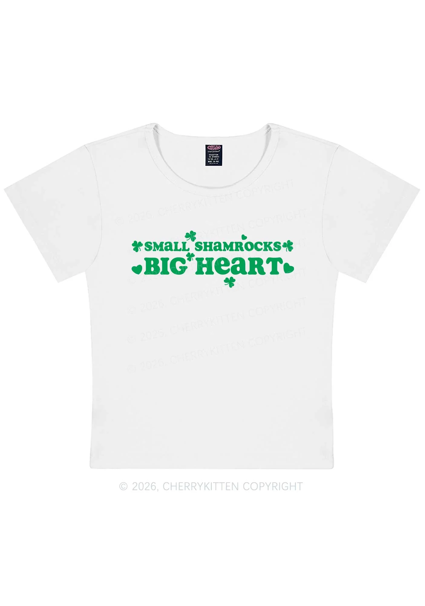 Small Shamrocks Big Heart St Patricks Y2K Baby Tee Cherrykitten - Image 4