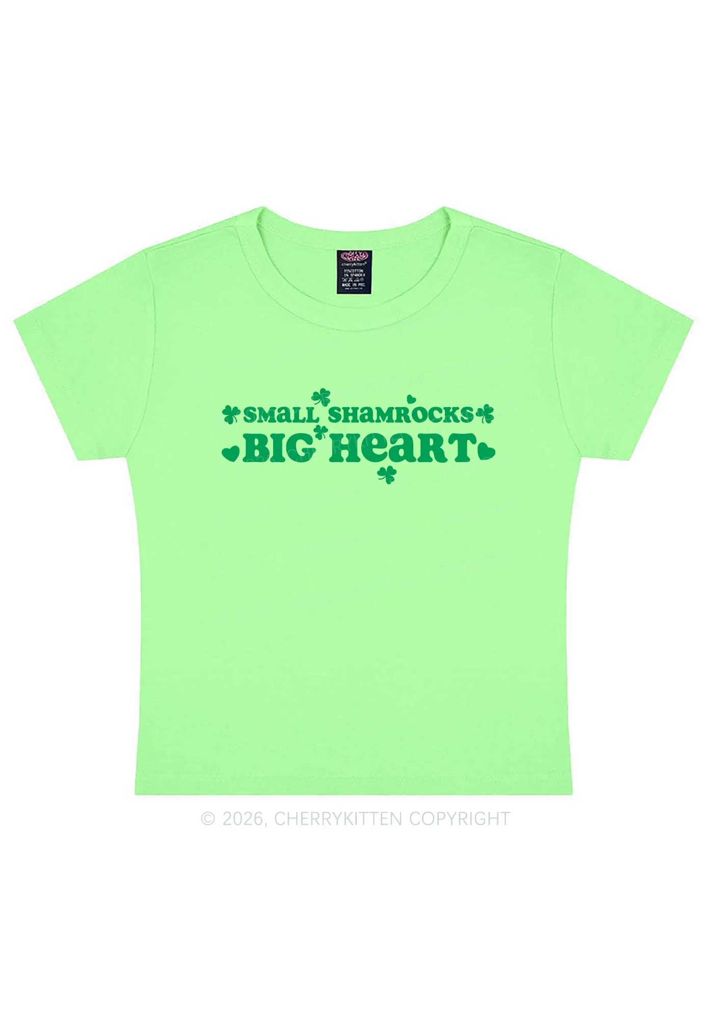 Small Shamrocks Big Heart St Patricks Y2K Baby Tee Cherrykitten - Image 5