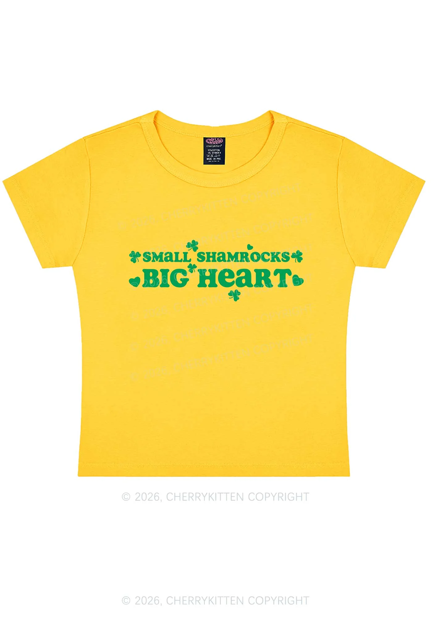 Small Shamrocks Big Heart St Patricks Y2K Baby Tee Cherrykitten - Image 6
