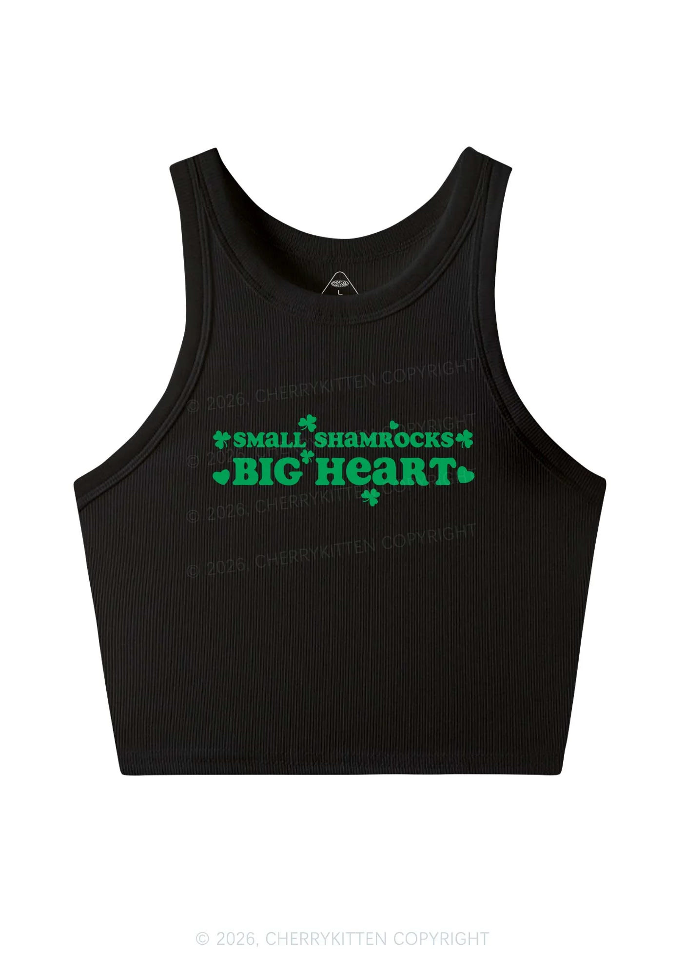Small Shamrocks Big Heart St Patricks Y2K Crop Tank Top Cherrykitten - Image 3