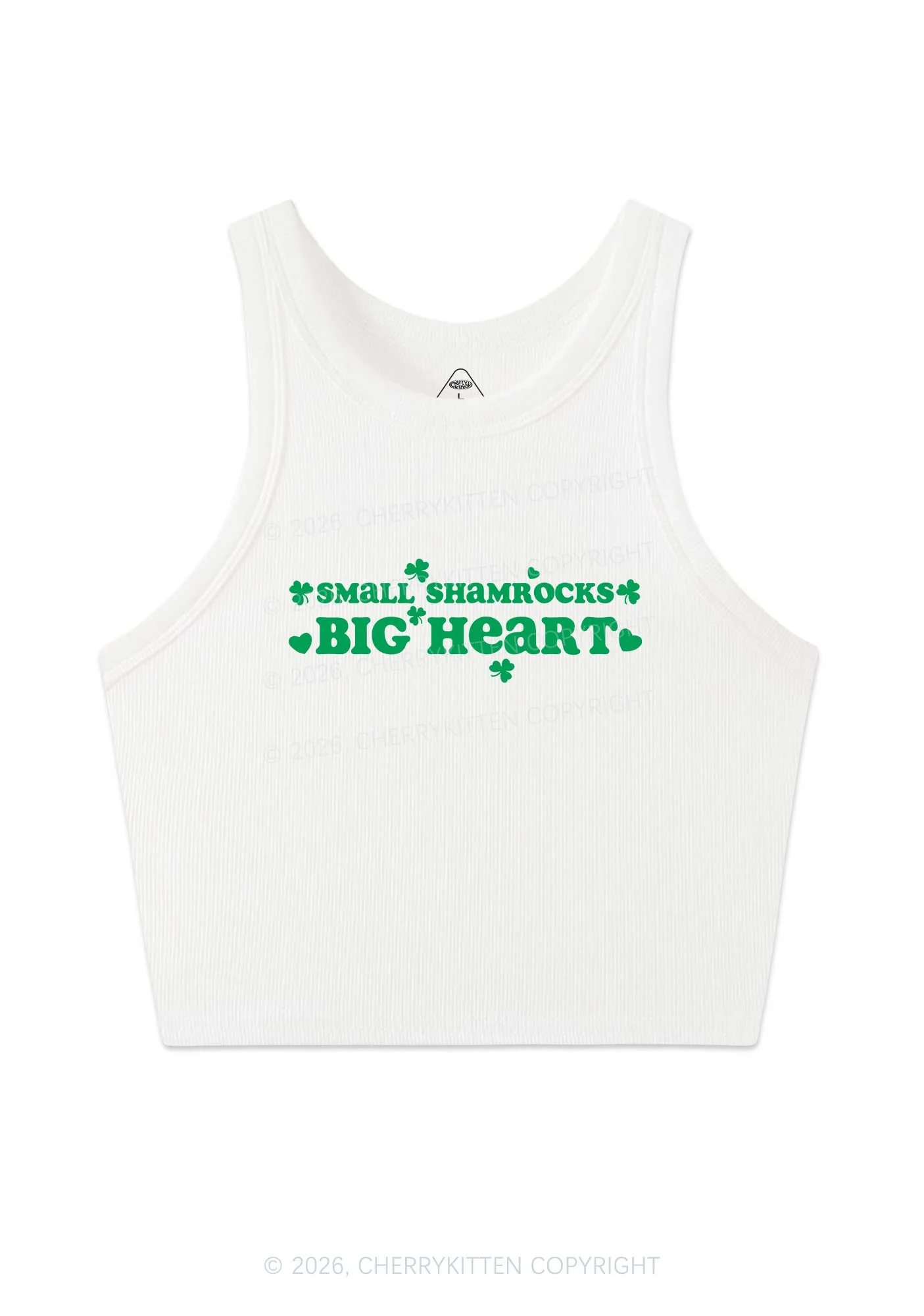 Small Shamrocks Big Heart St Patricks Y2K Crop Tank Top Cherrykitten - Image 4