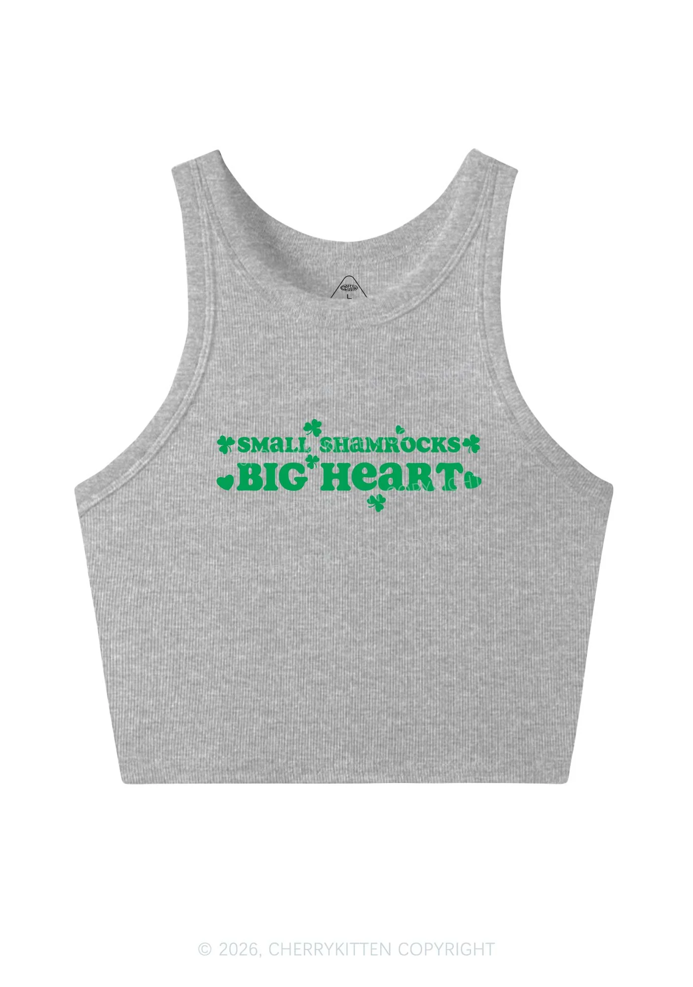 Small Shamrocks Big Heart St Patricks Y2K Crop Tank Top Cherrykitten - Image 5