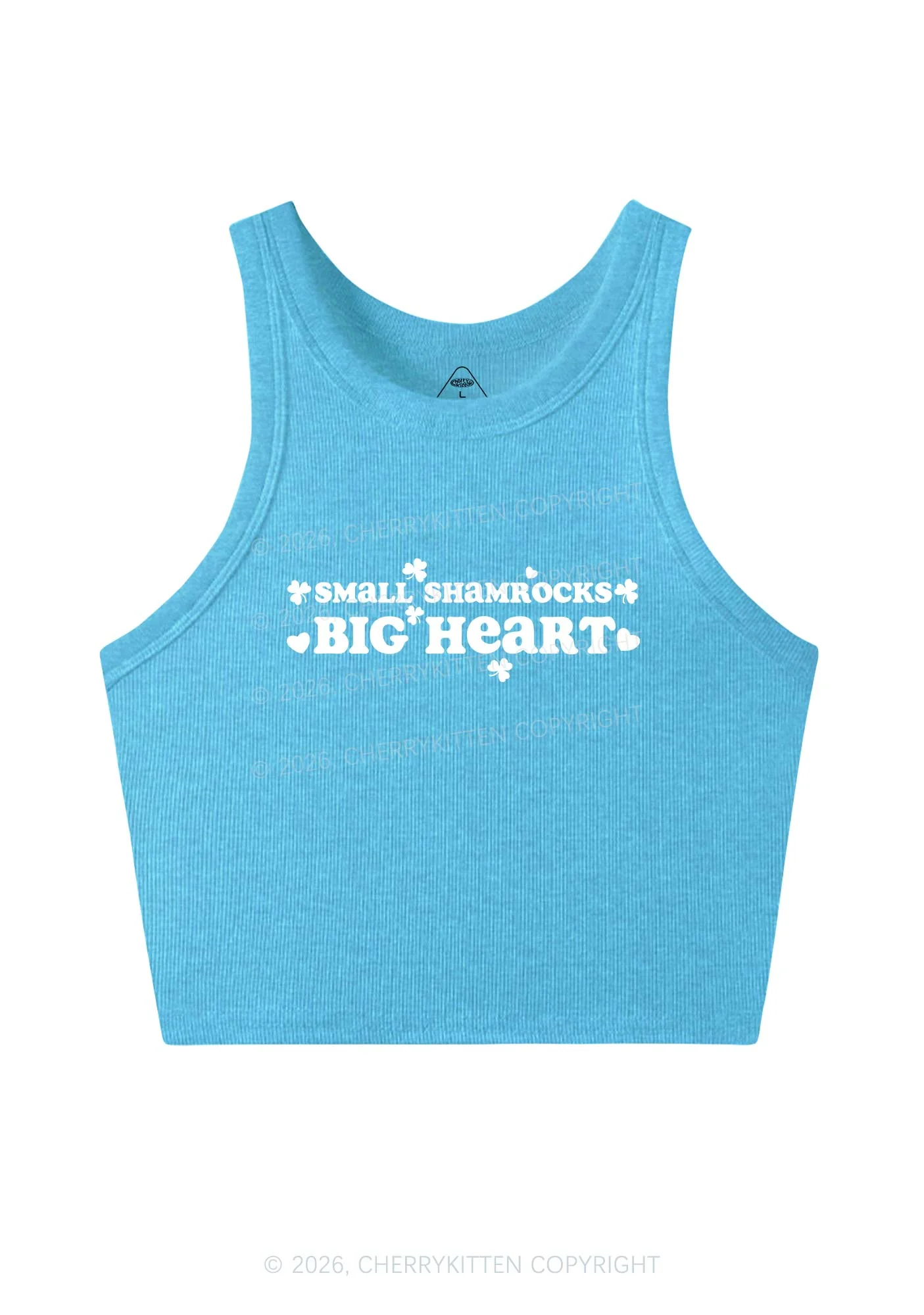 Small Shamrocks Big Heart St Patricks Y2K Crop Tank Top Cherrykitten - Image 6