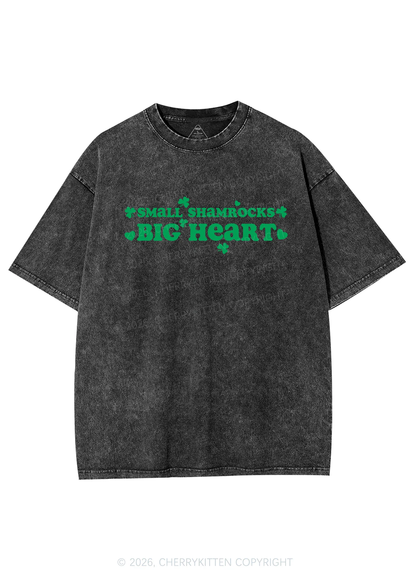 Small Shamrocks Big Heart St Patricks Y2K Shirts Washed Tee Cherrykitten - Image 3