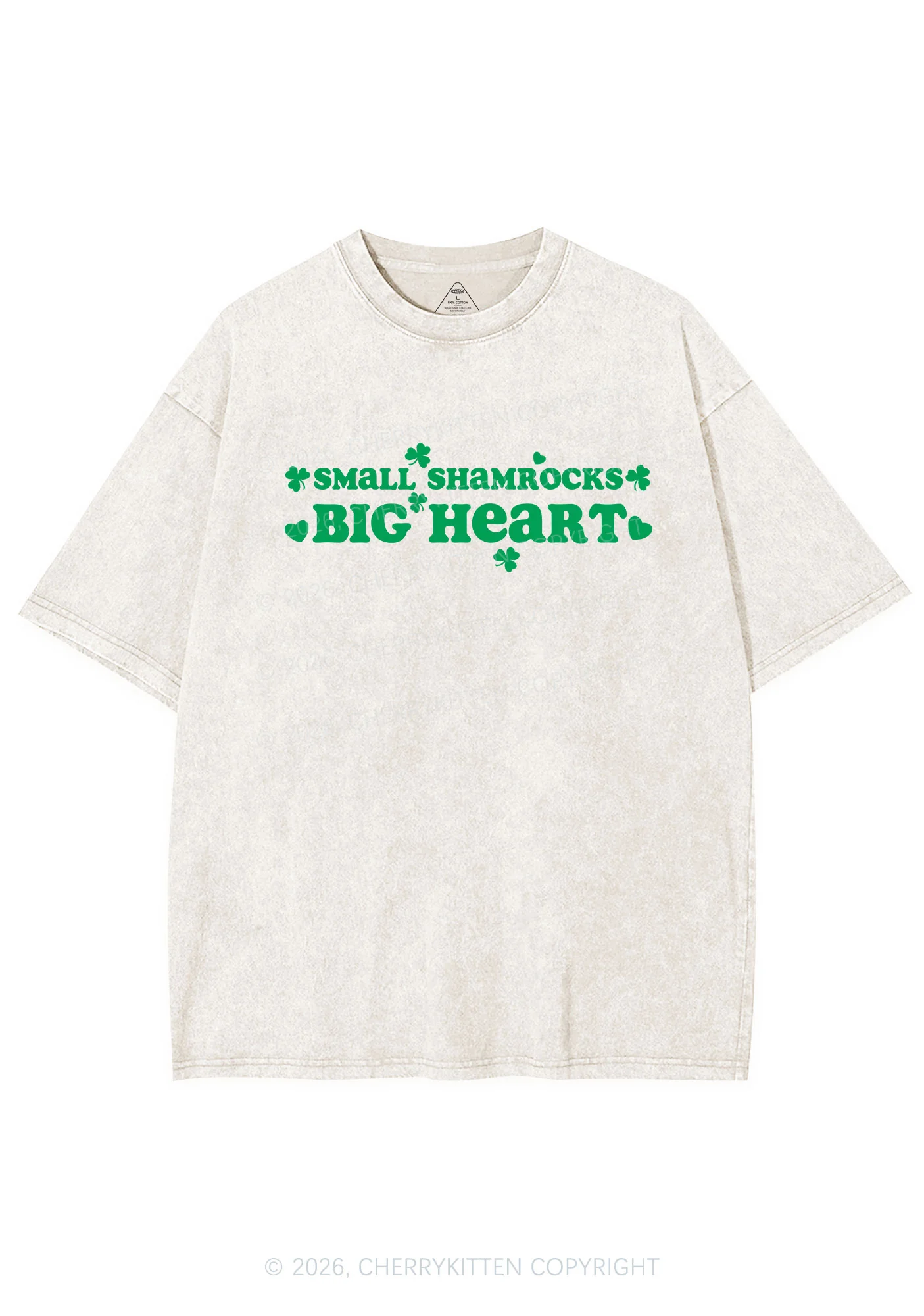 Small Shamrocks Big Heart St Patricks Y2K Shirts Washed Tee Cherrykitten - Image 4