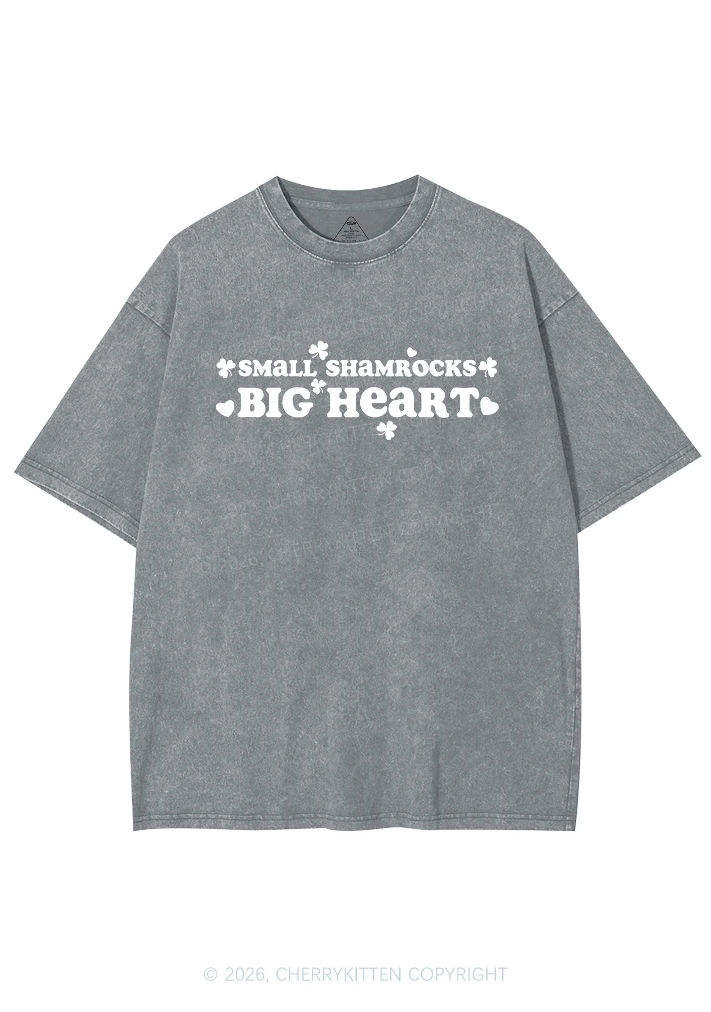 Small Shamrocks Big Heart St Patricks Y2K Shirts Washed Tee Cherrykitten - Image 7