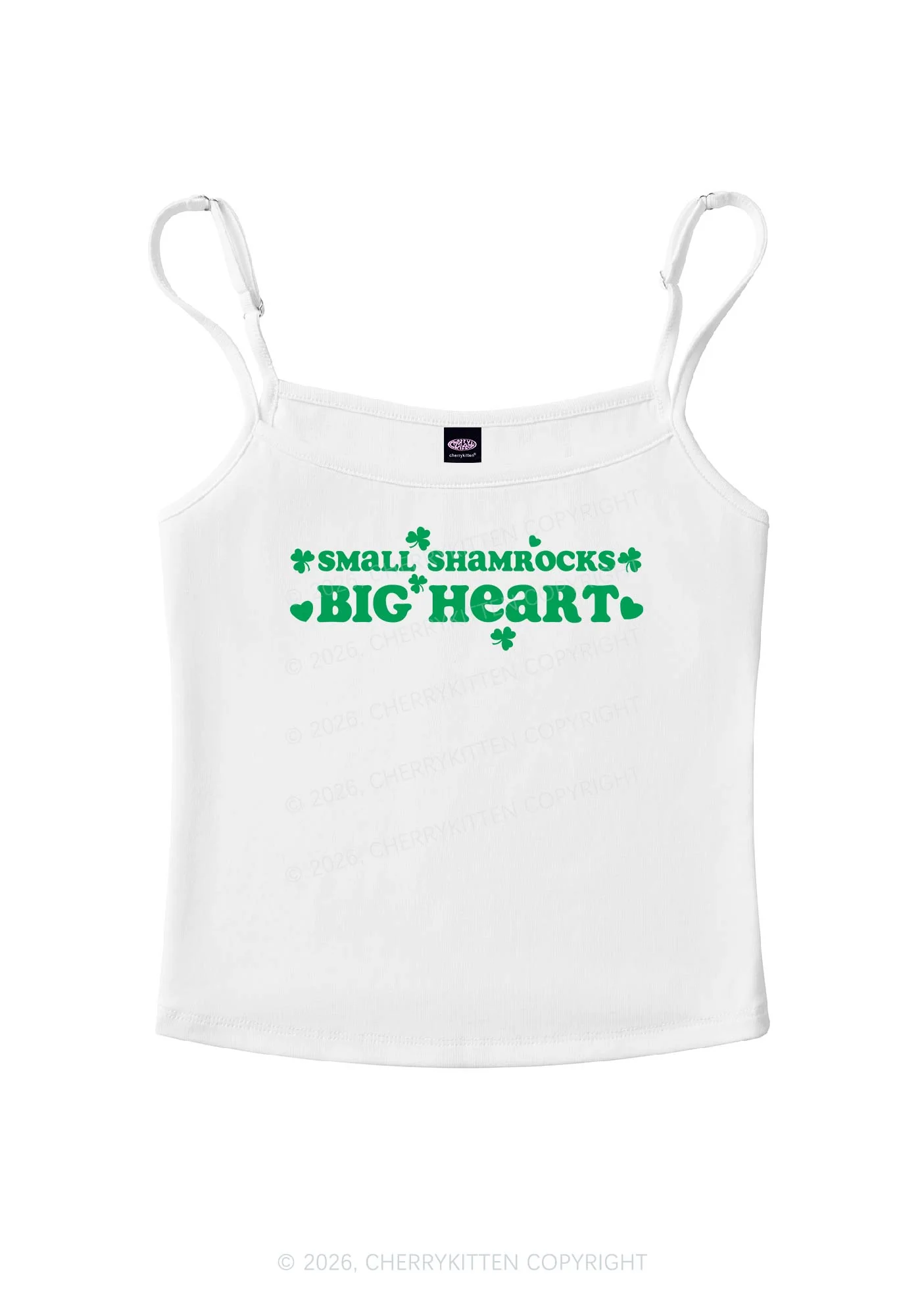 Small Shamrocks Big Heart St Patricks Y2K Spaghetti Strap Cami Cherrykitten - Image 3