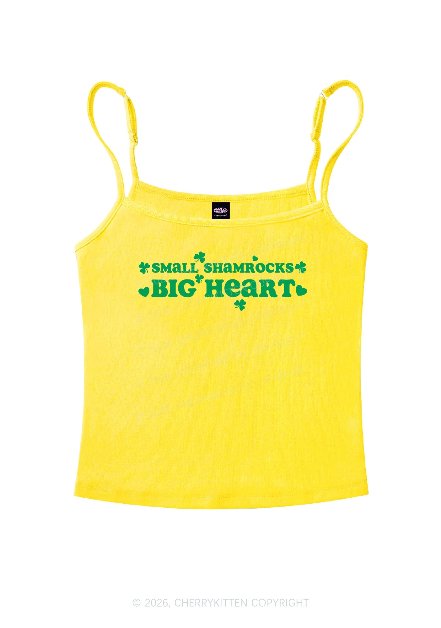 Small Shamrocks Big Heart St Patricks Y2K Spaghetti Strap Cami Cherrykitten - Image 4