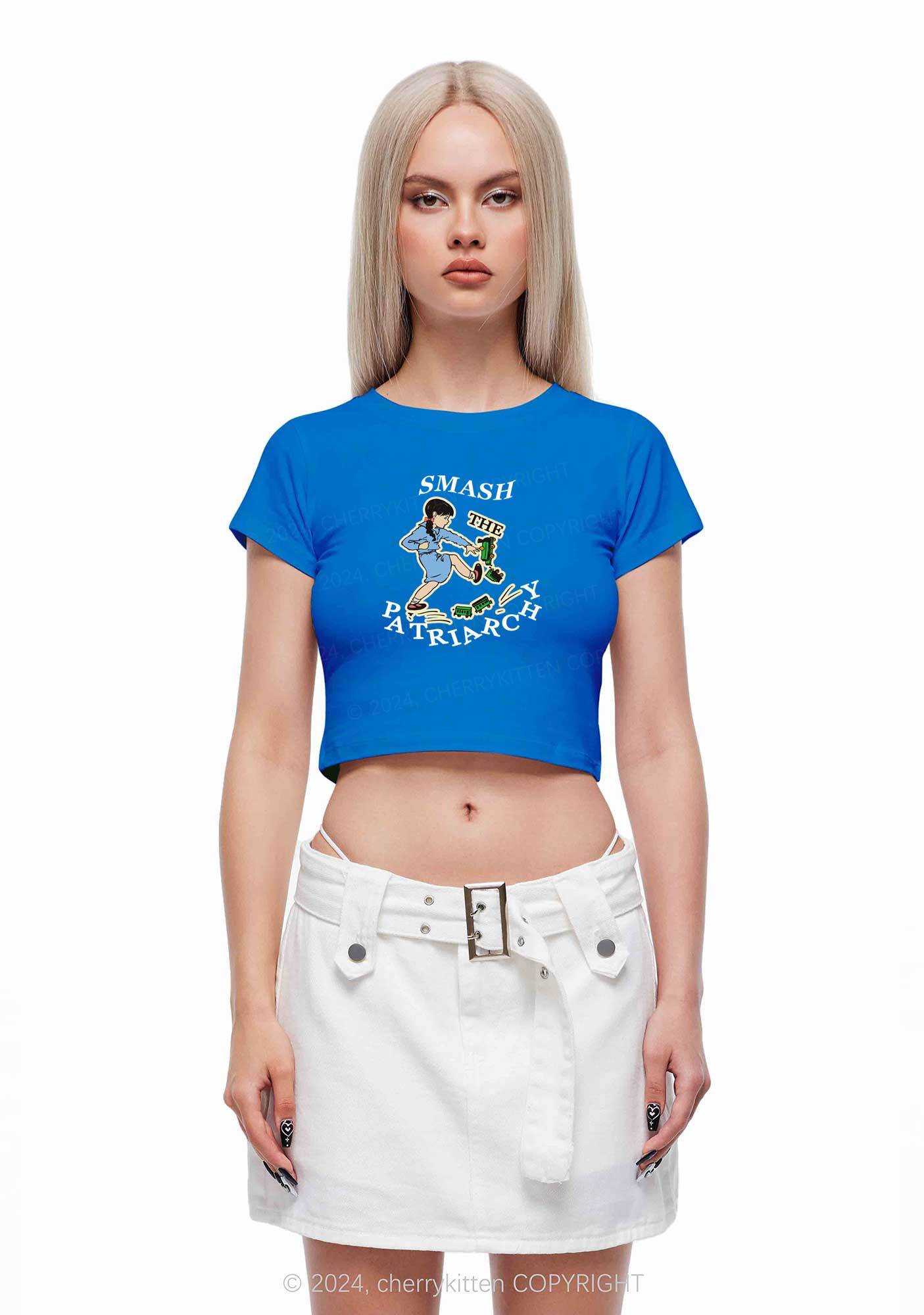 Smash The Patriarchy Y2K Baby Tee Cherrykitten - Image 2