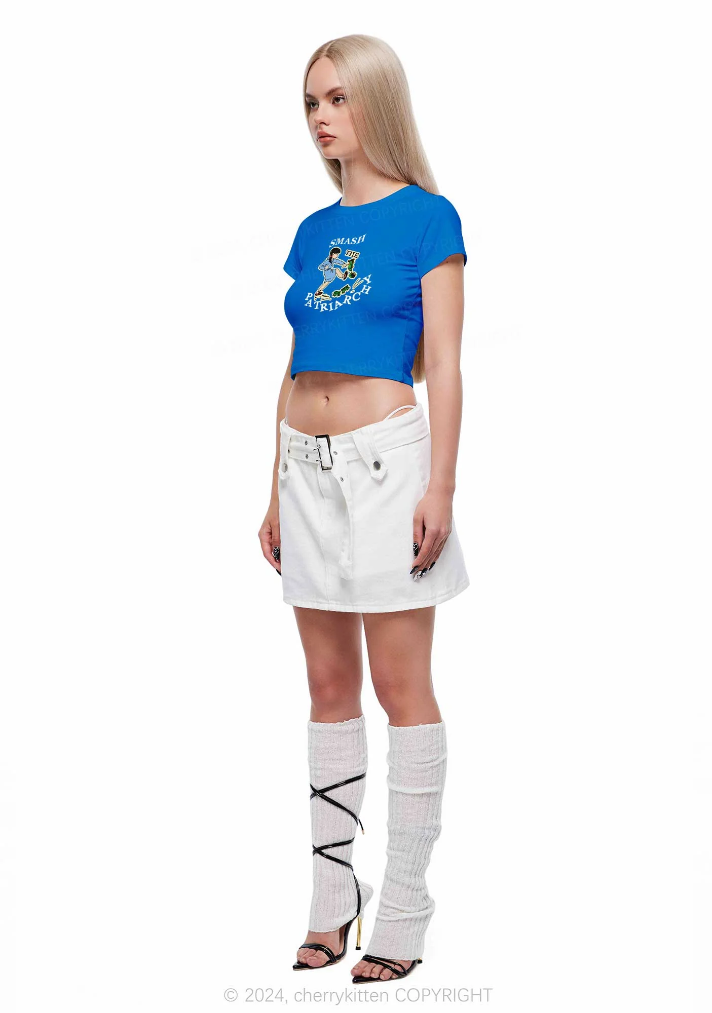 Smash The Patriarchy Y2K Baby Tee Cherrykitten - Image 3