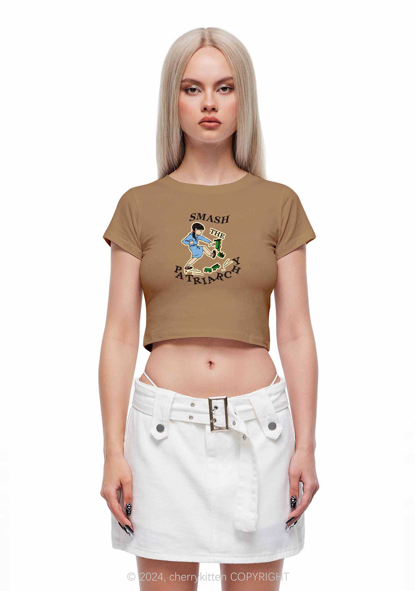 Smash The Patriarchy Y2K Baby Tee Cherrykitten - Image 4