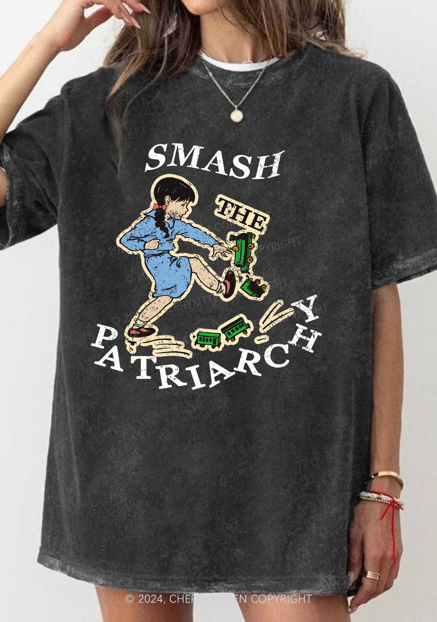 Smash The Patriarchy Y2K Washed Tee Cherrykitten - Image 2