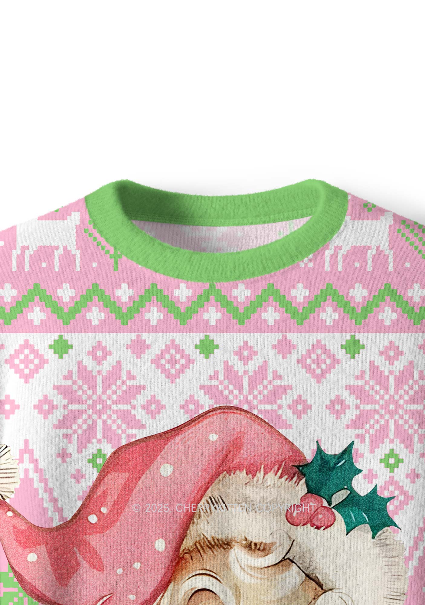 Pink Santa Y2K Christmas Knit Sweatshirt Cherrykitten - Image 4