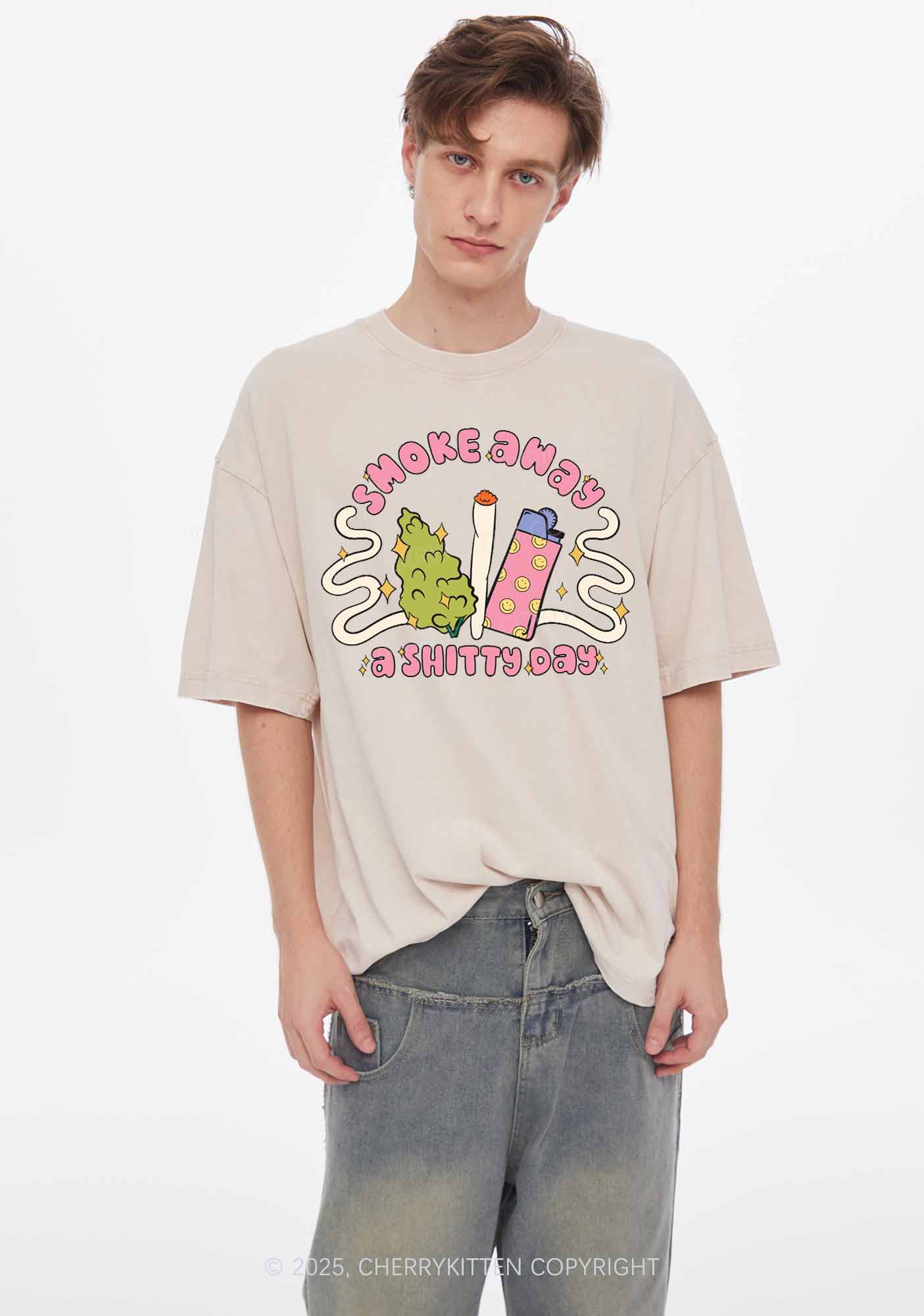 Smoke Away A Shixxy Day Y2K Washed Tee Cherrykitten - Image 2