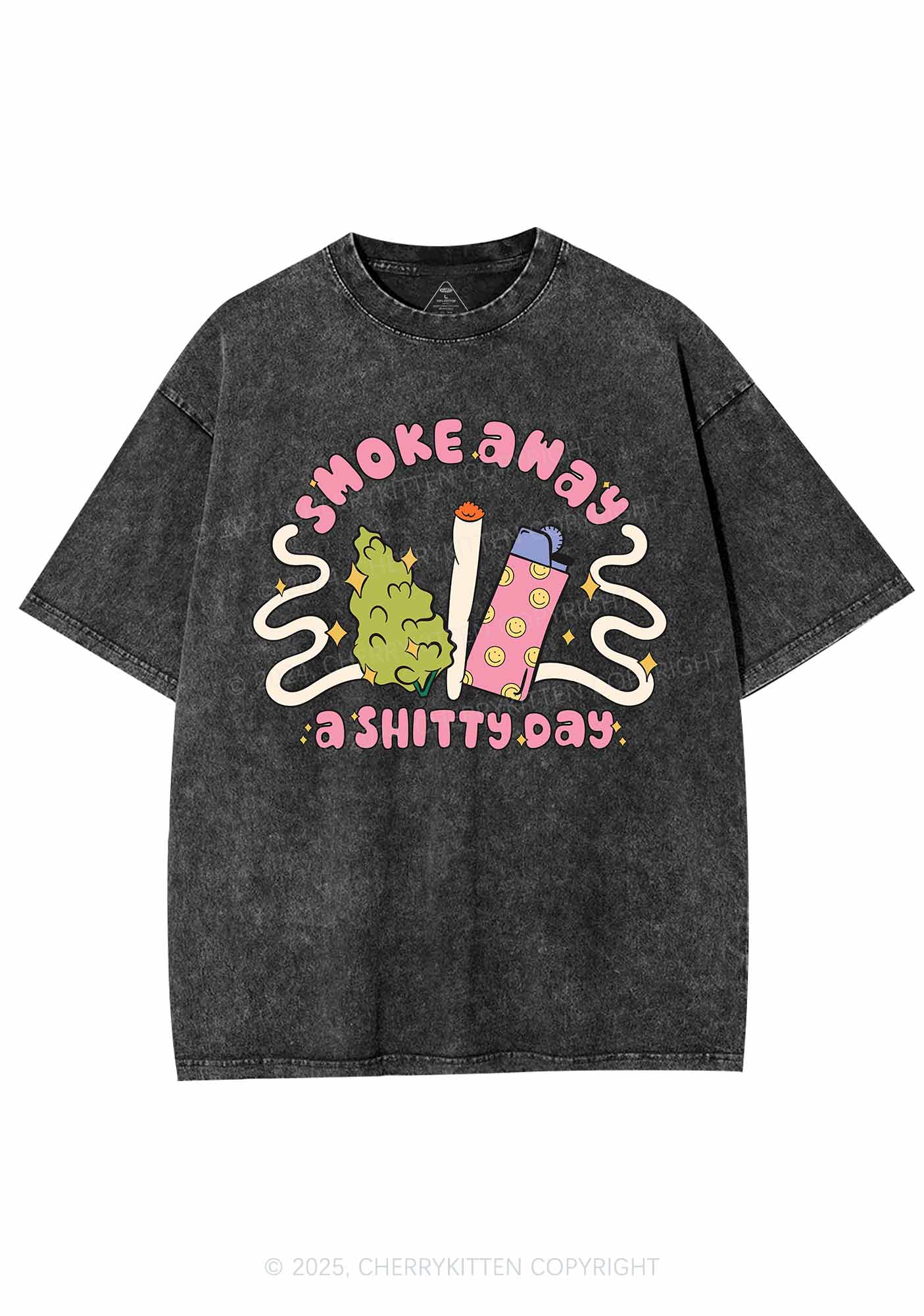 Smoke Away A Shixxy Day Y2K Washed Tee Cherrykitten - Image 3