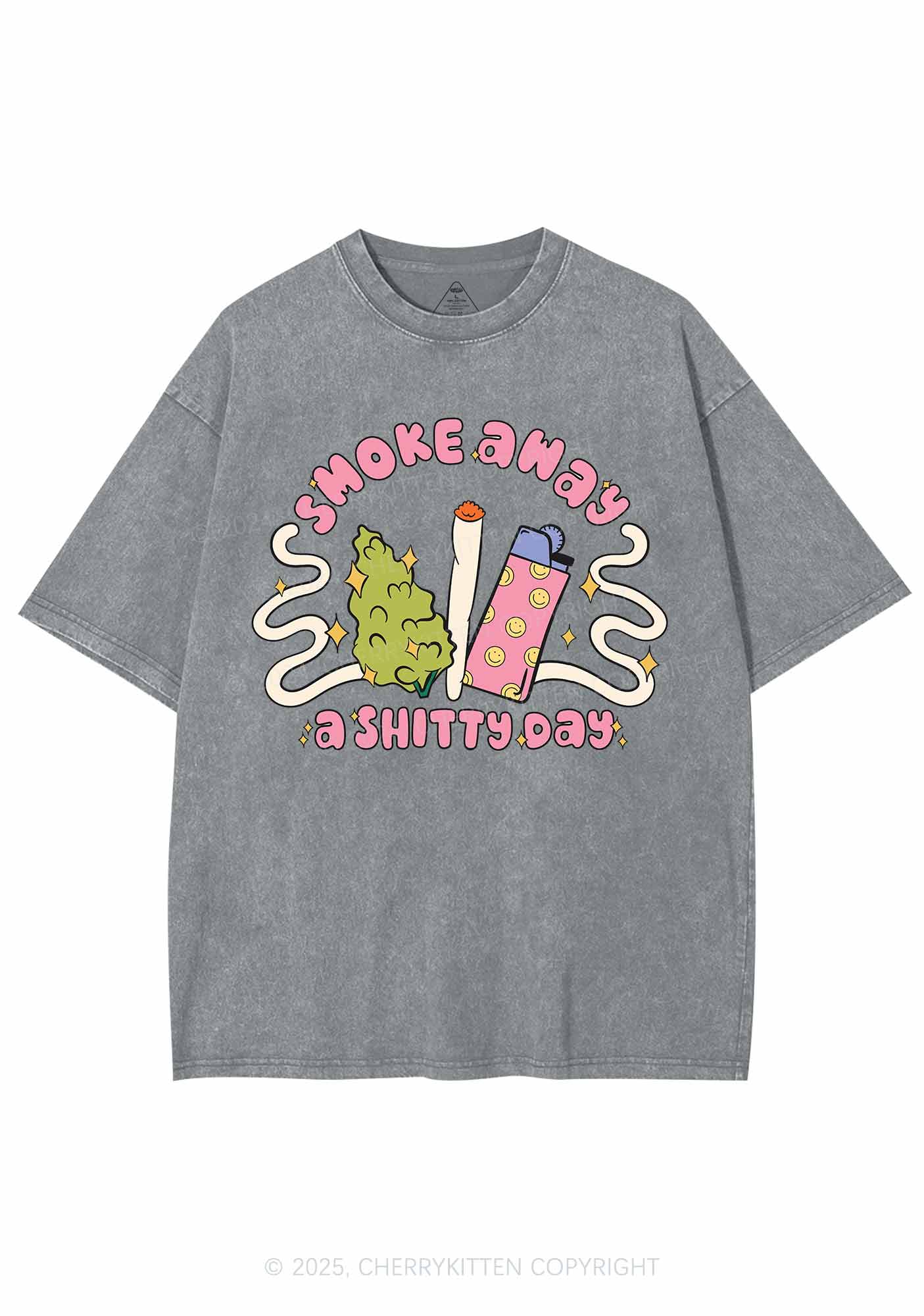 Smoke Away A Shixxy Day Y2K Washed Tee Cherrykitten - Image 6