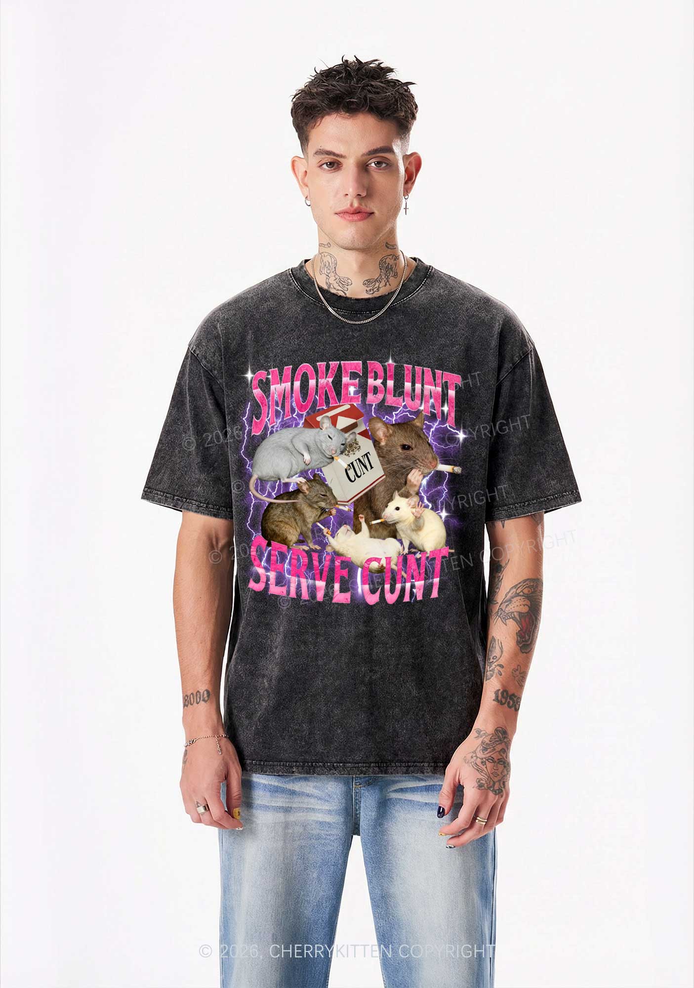 Smoke Blunt Rats Y2K Shirts Washed Tee Cherrykitten - Image 2