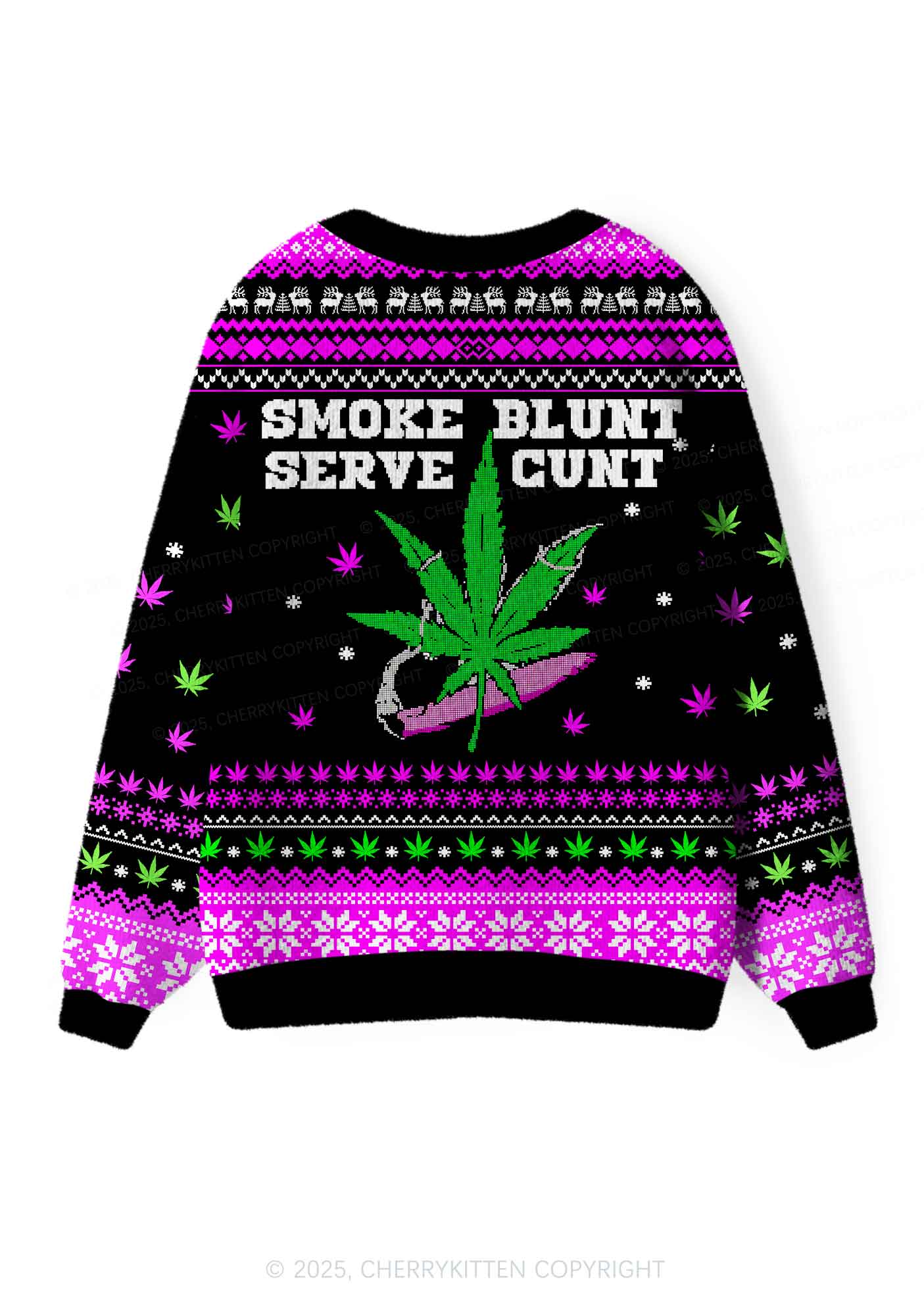 Smoke Blunt Wxxd Y2K Christmas Cardigan Knit Sweatshirt Cherrykitten - Image 2