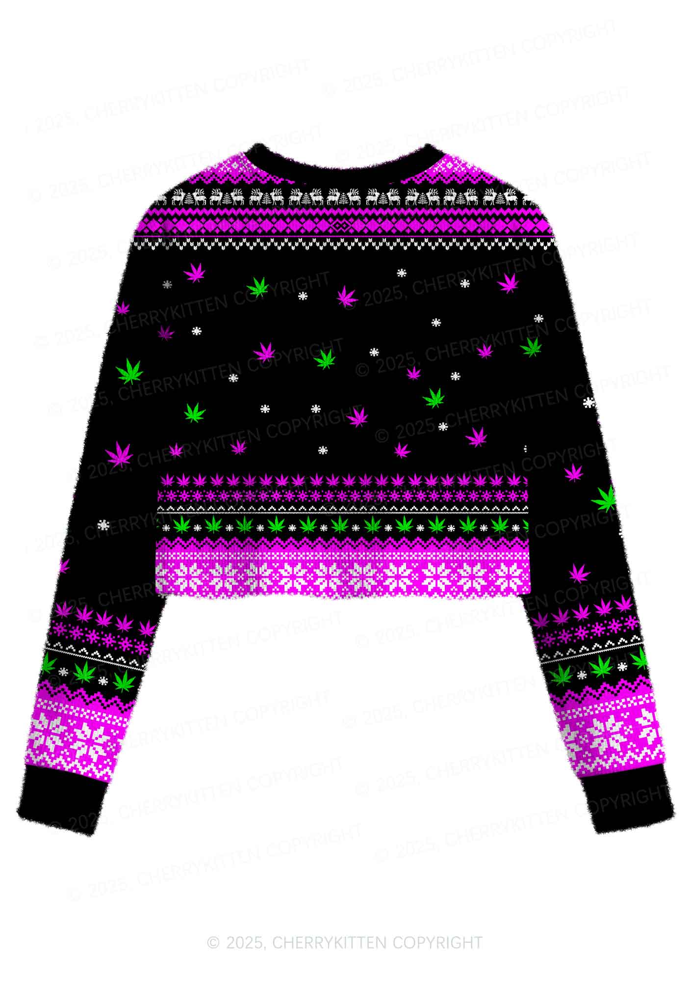 Smoke Blunt Wxxd Y2K Christmas Crop Knit Sweatshirt Cherrykitten - Image 2