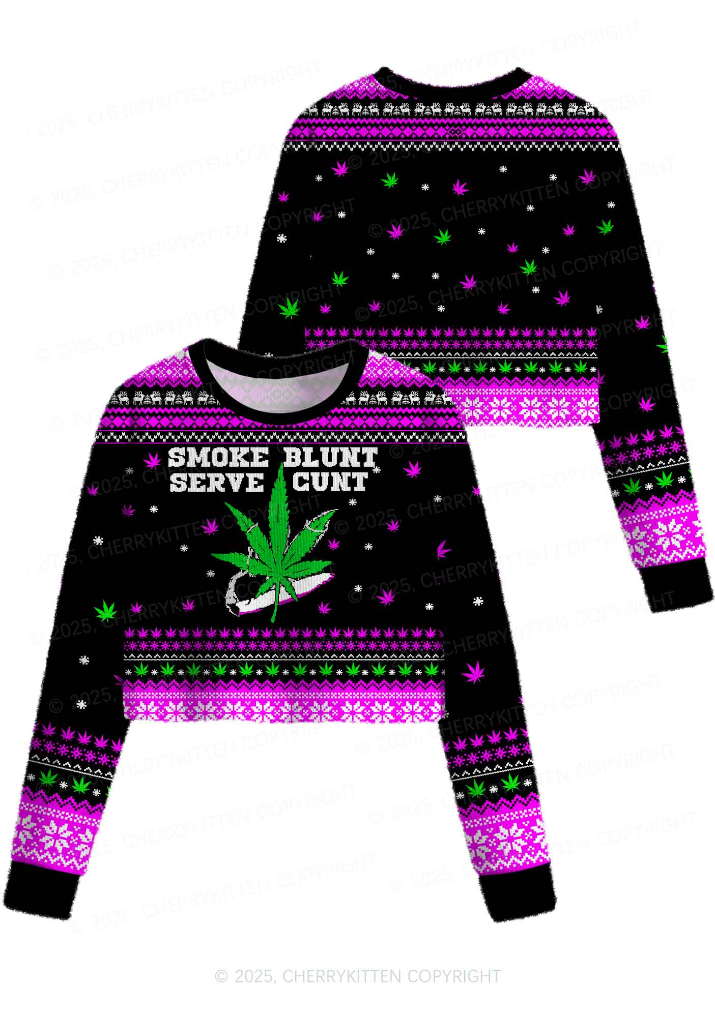 Smoke Blunt Wxxd Y2K Christmas Crop Knit Sweatshirt Cherrykitten - Image 3
