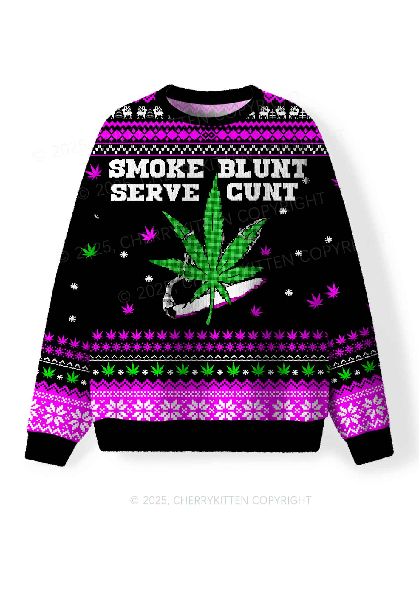 Smoke Blunt Wxxd Y2K Christmas Knit Sweatshirt Cherrykitten - Image 2