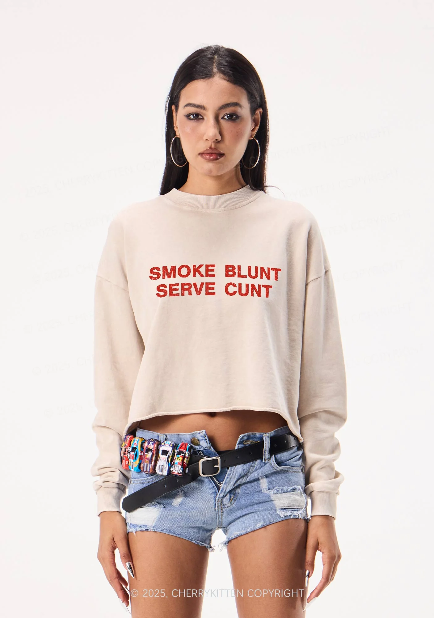 Smoke Blunt Y2K Crop Washed Sweatshirts Cherrykitten - Image 2