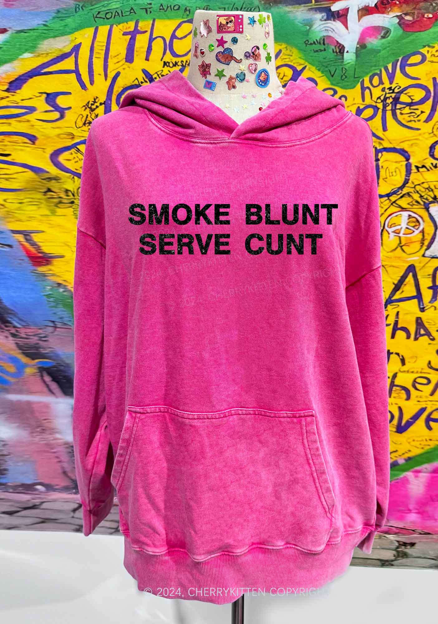 Smoke Blunt Y2K Washed Hoodie Cherrykitten - Image 2