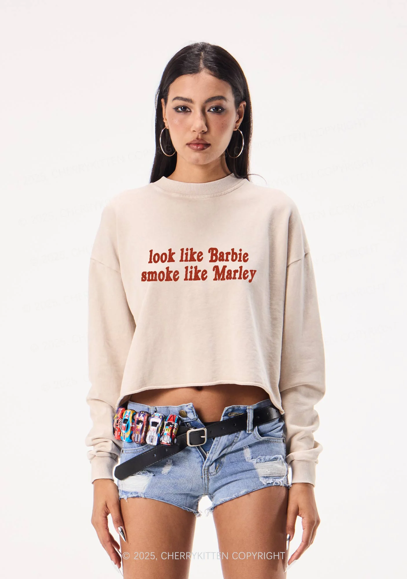 Smoke Like Marley Y2K Crop Washed Sweatshirts Cherrykitten - Image 2