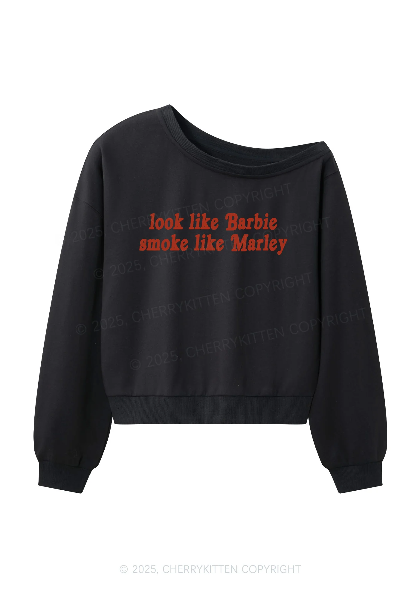 Smoke Like Marley Y2K Off Shoulder Sweatshirts Cherrykitten - Image 3